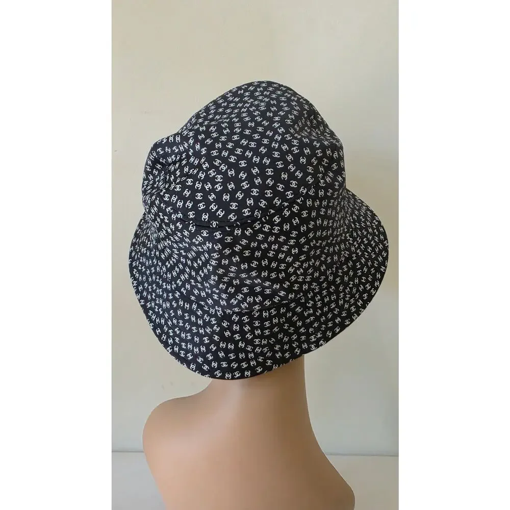 Chanel Black white Interlocking CC Nylon Bucket Hat S sz